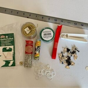 VTG Crafting Quilting Sewing Hobby Lot Various Supplies Quilters Disk Glitter